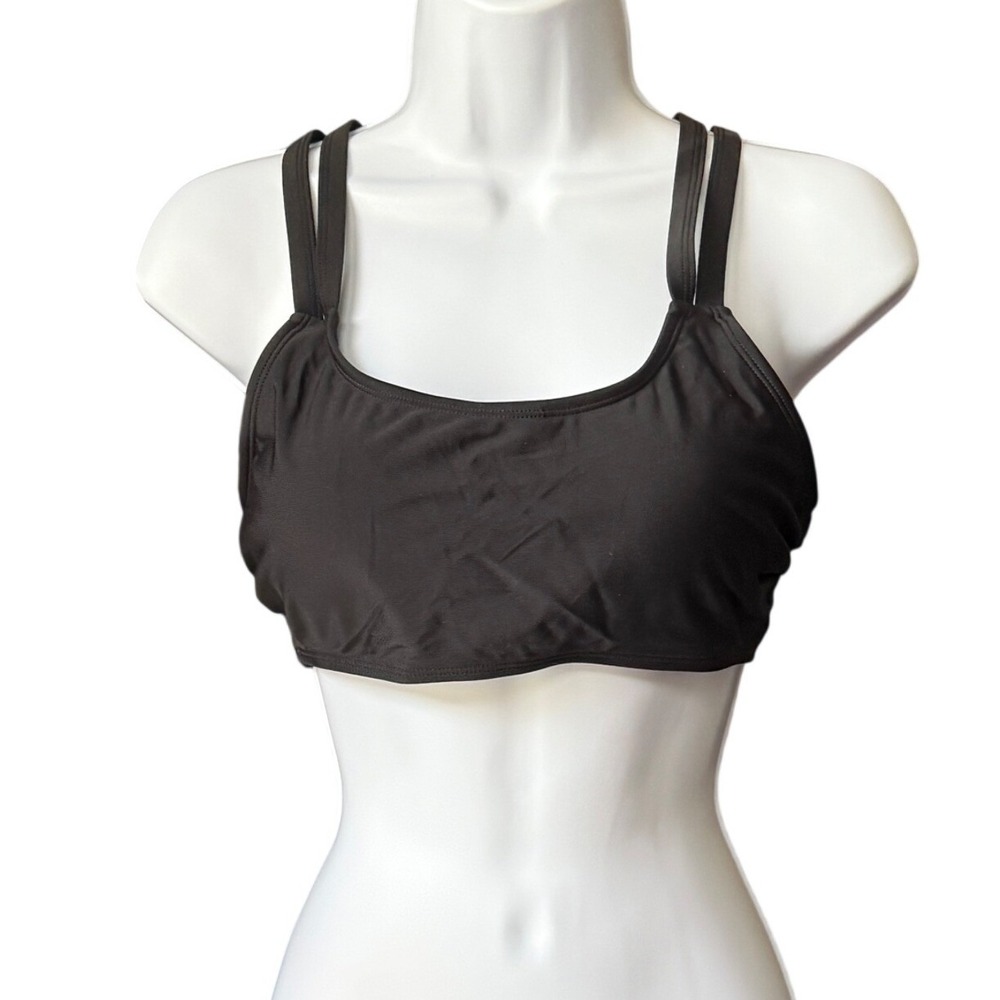 Yonique Womens‎ Black Scoop Neck Double Strap Criss Cross Bikini Top Size Small